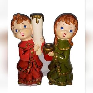 Star Christmas Caroler Candle Holders Children 9" 1960s Hand Painted Japan